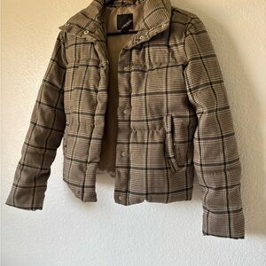 Collectionb New York Kids Tan Plaid Puffer Jacket Size XS
